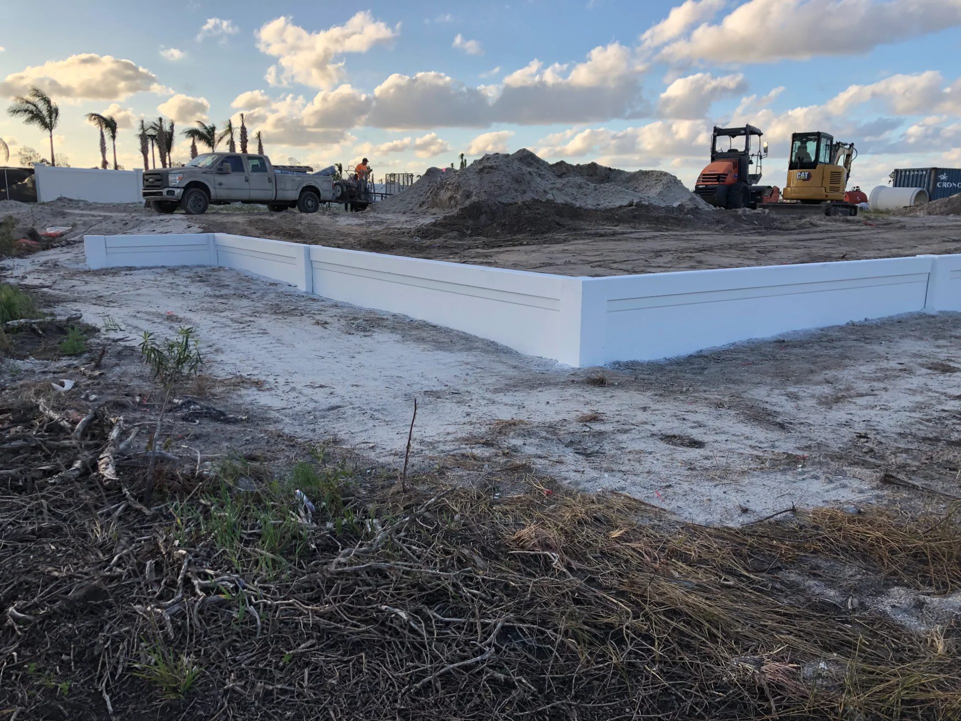 Commercial precast retaining wall construction site in Florida