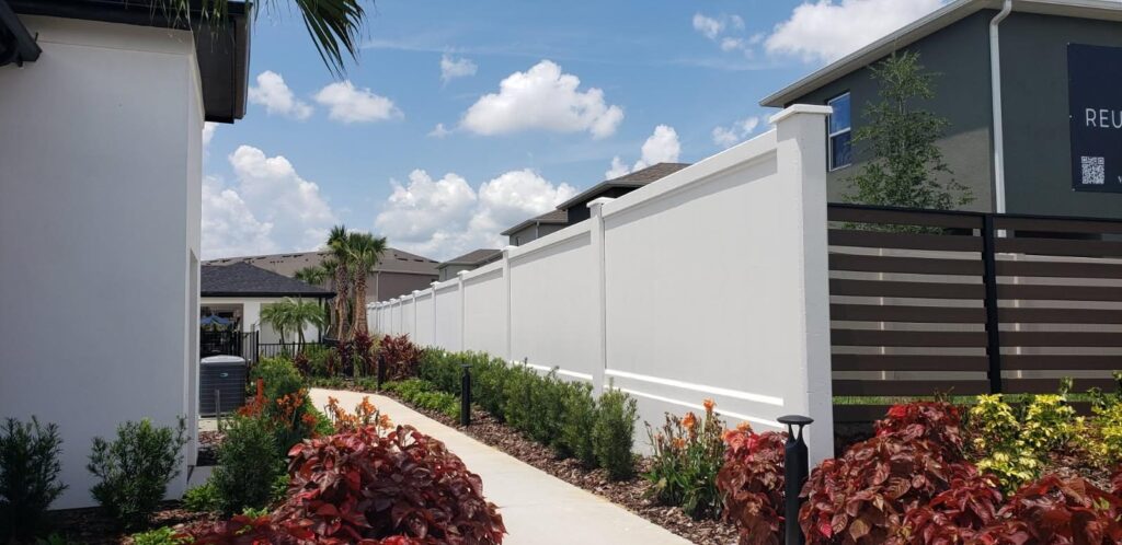 White precast privacy walls residential installation