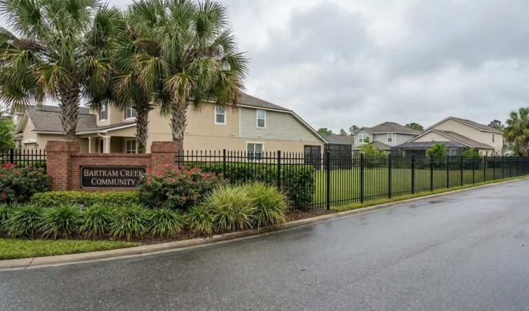 black aluminum fence community entrance Florida