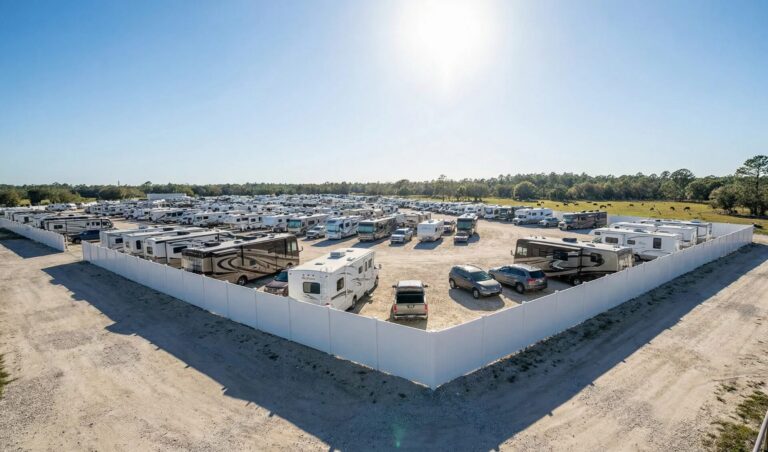 white vinyl fence rv storage facility Florida